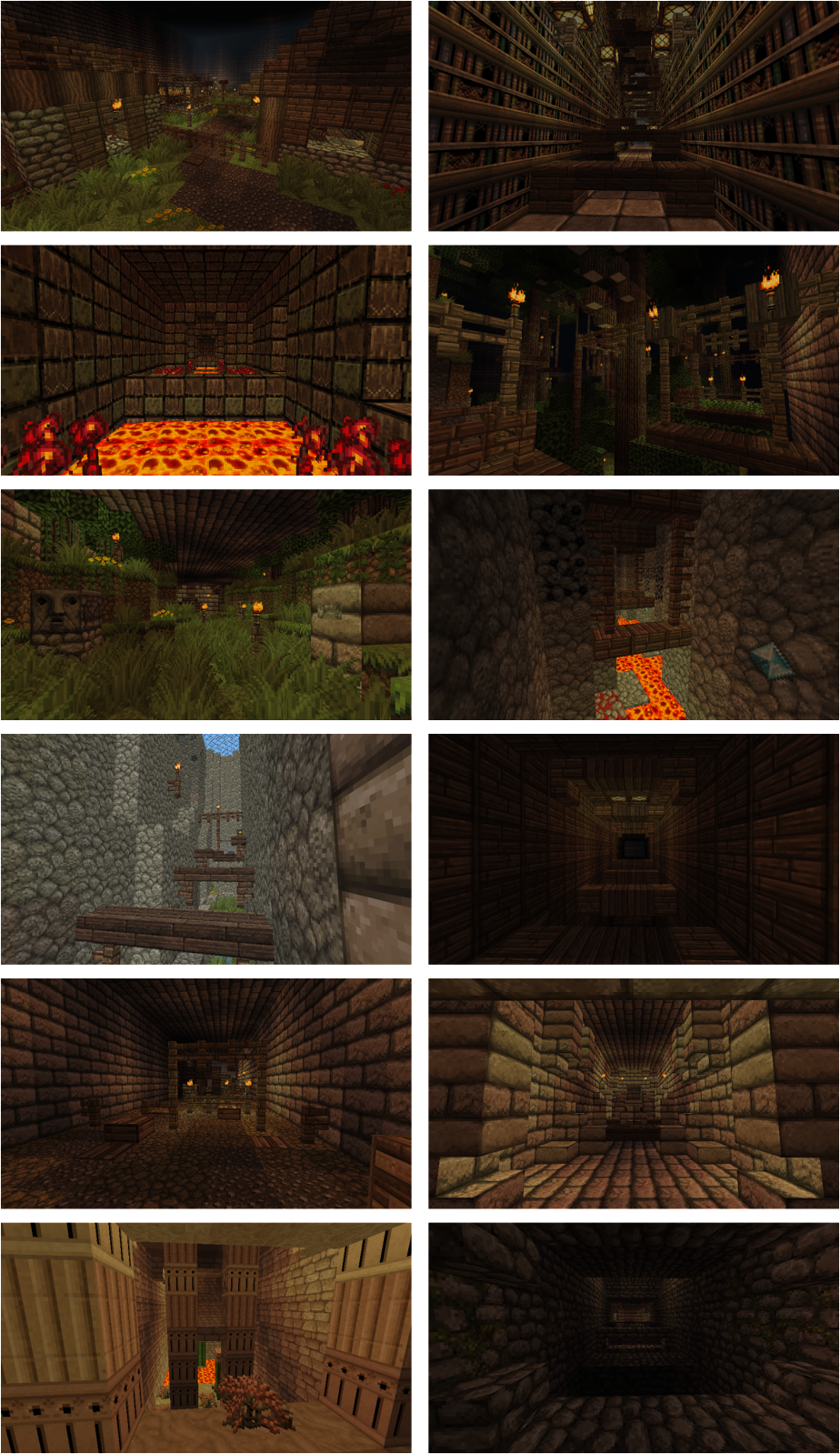 Various Screenshots of the different environments.