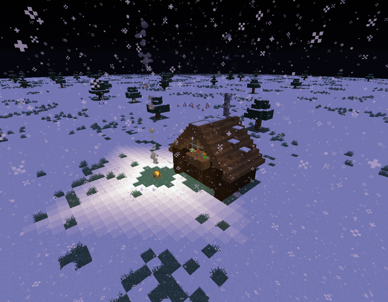 minecraft log cabin snow